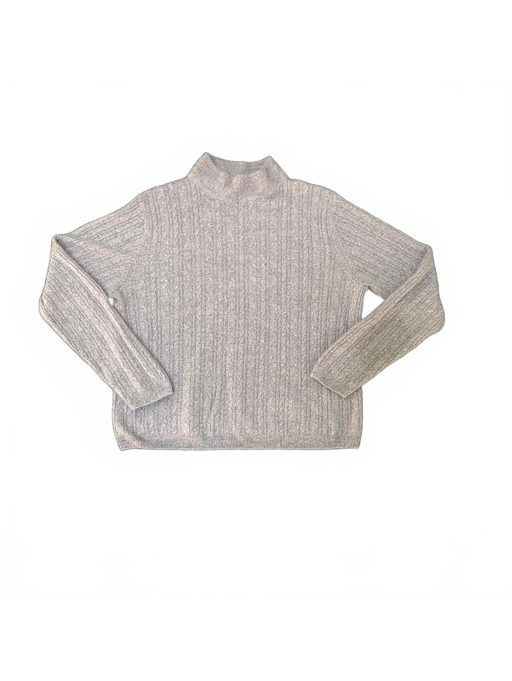 Studio Works Petite Gray Cable Knit Pullover Sweater PM